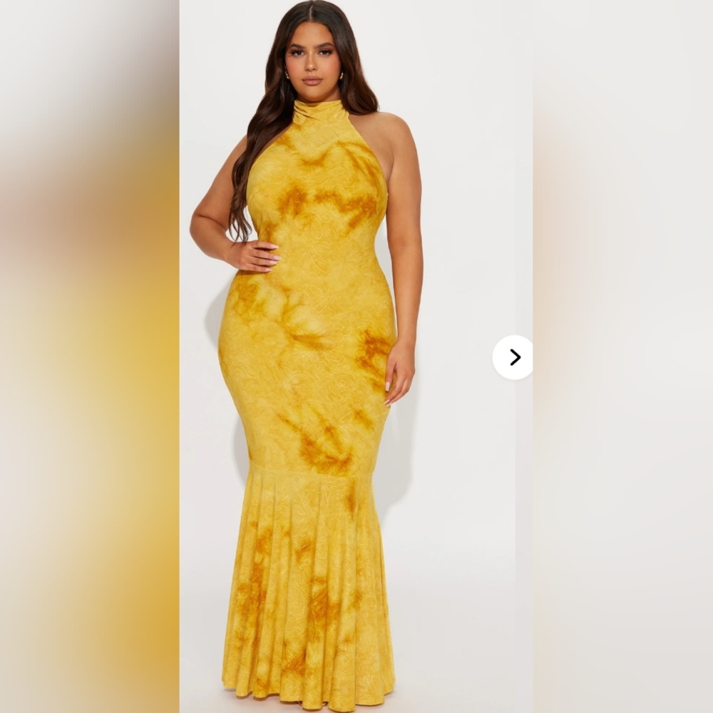 Valinda Maxi Dress Yellow Tie-Dye Halter Maxi Dress